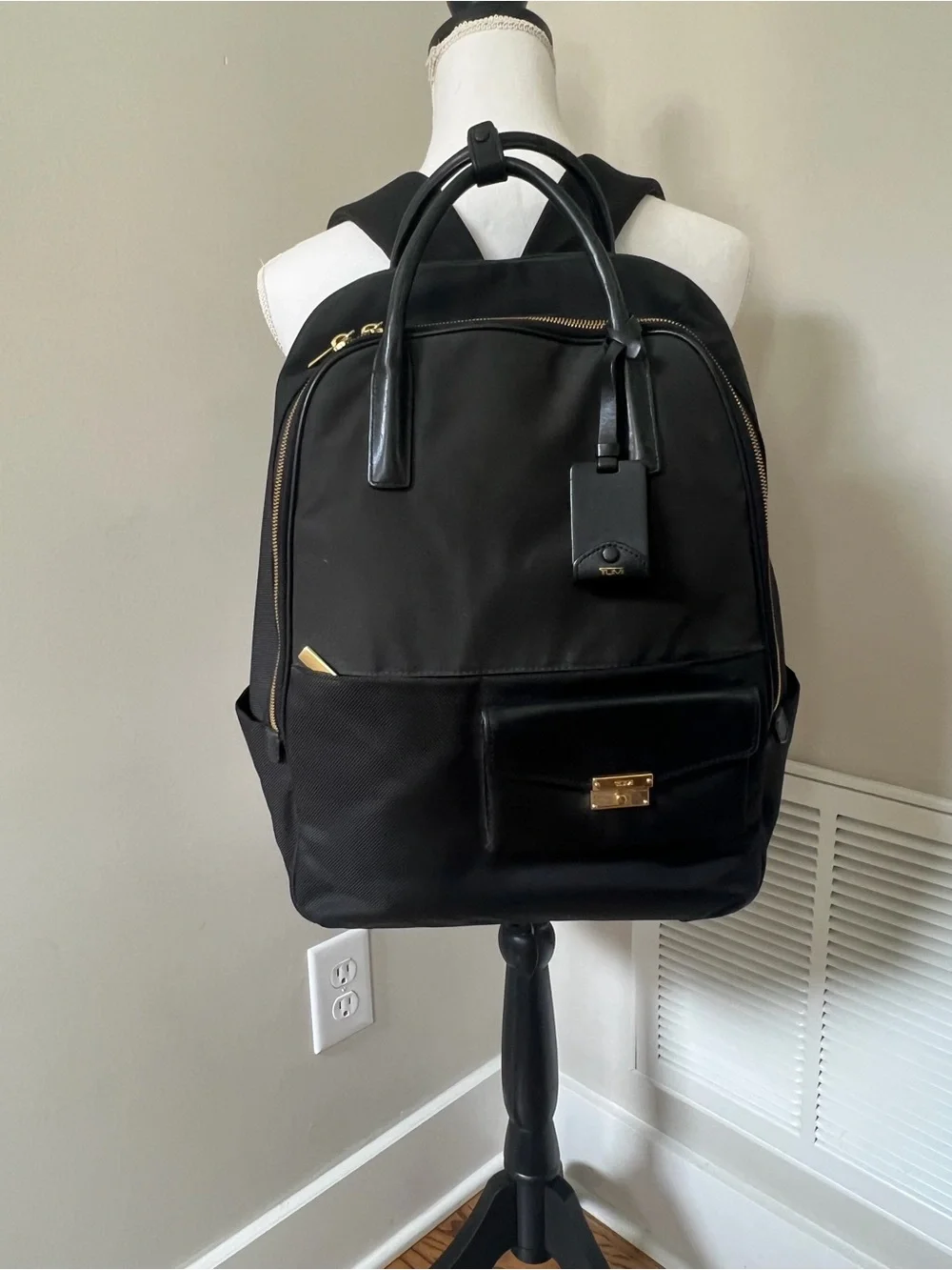 TUMI Larkin Portola Convertible Backpack Tote - Black/Gold - Good Condition